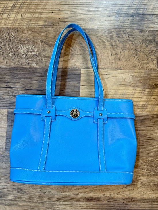 Dooney & Bourke Handbags - Dooney & Bourke Bright Sky Blue Saffiano
Leather Logo lock tote